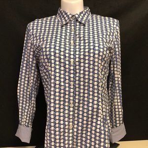 Tommy Hilfiger Women's Blue/White Print Blouse XL